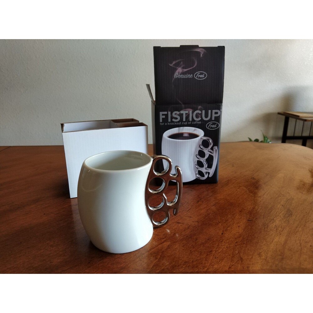NEW Fisticup Knockout Fred Ceramic Coffee Mug w Knuckle Novelty Handle 4” 2009